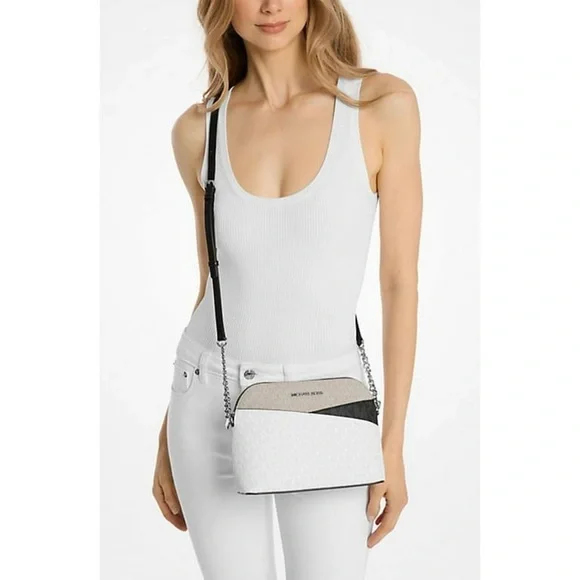 Michael Kors Jet Set Optic White and Gray Crossbody Bag - Picture 3 of 3